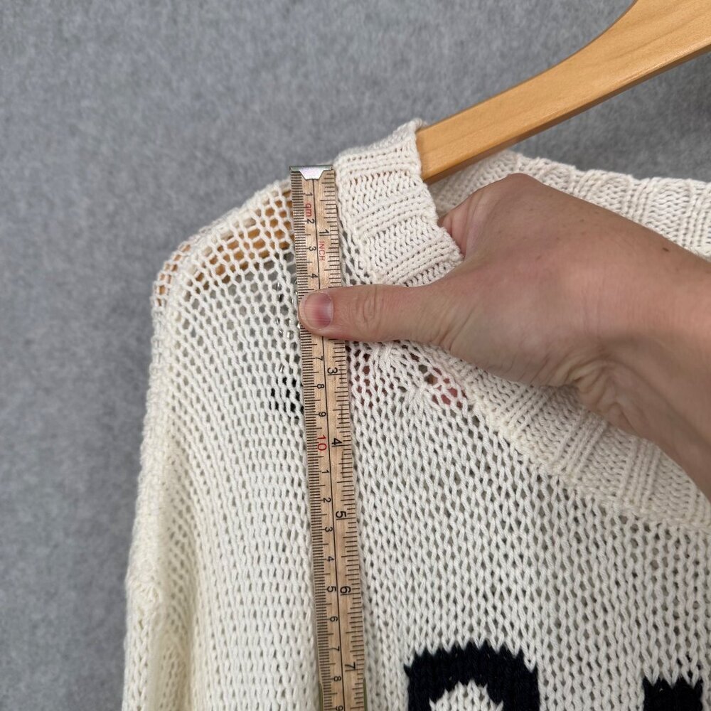 Wooden Ships Game On Football Open Knit Sweater Size M/L White Blue Oversized - Picture 9 of 11